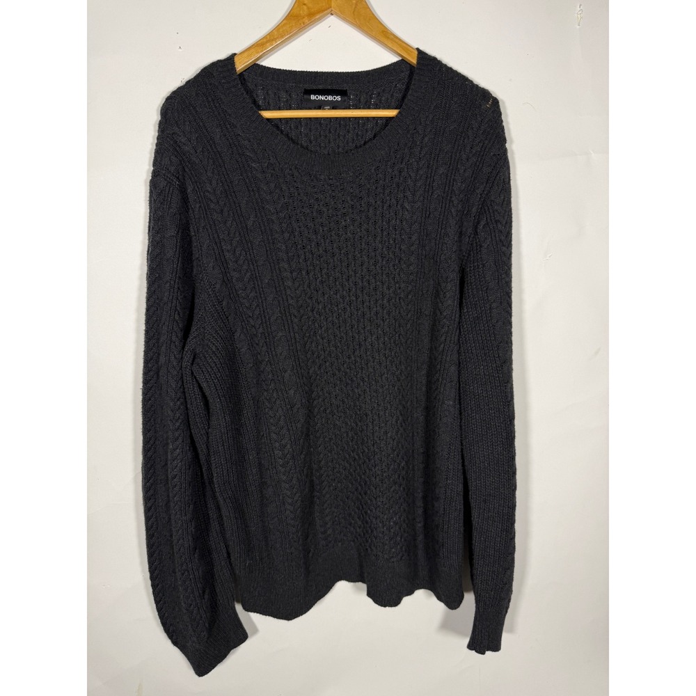 Bonobos Slim Fit Cable Knit Crewneck Sweater Charcoal Gray Mens XL